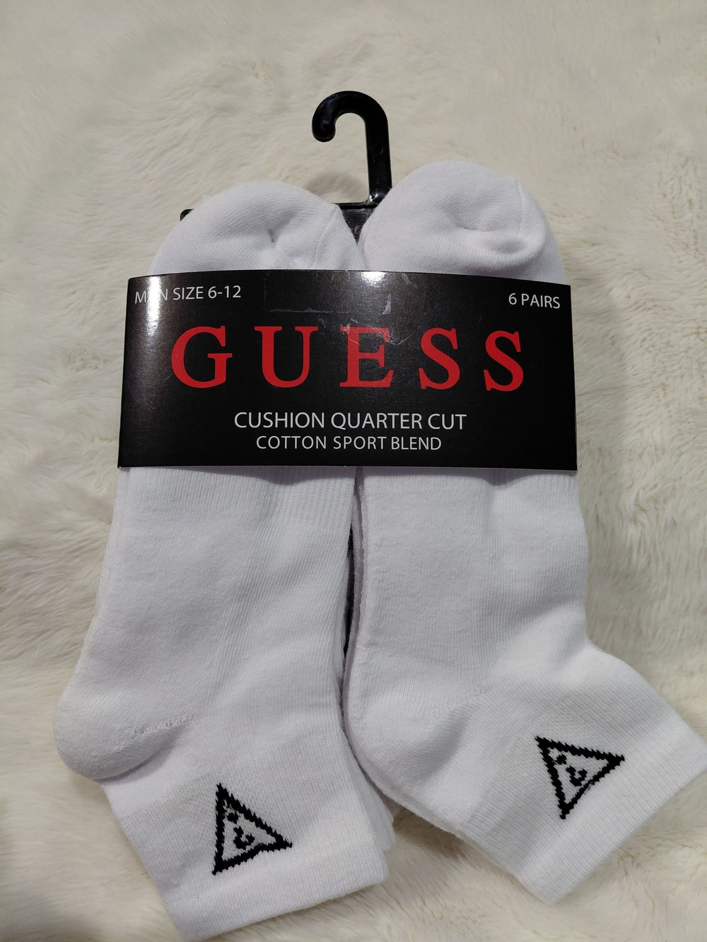 NWT GUESS Men’s Cushion Quarter Cut Cotton Sport Socks - White (6 Pack)
